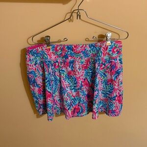 Lilly Pulitzer Luxletic Turquoise & Pink Leaf Print Skort